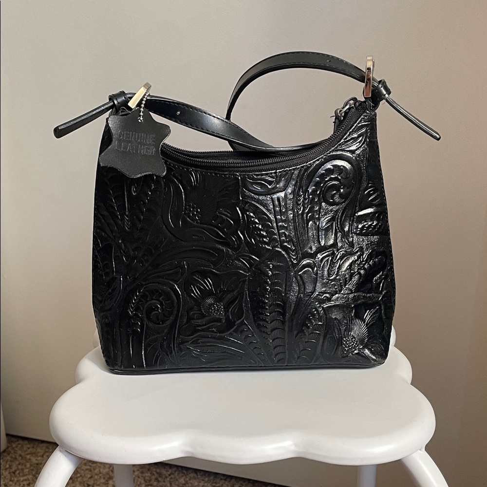 Elegant Black Embossed Leather Bag